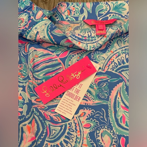 COPY - NWT Lilly Pulitzer Top Tamara Off-the-Shoulder Blue Pink Fish Women’s Si… - Picture 7 of 14